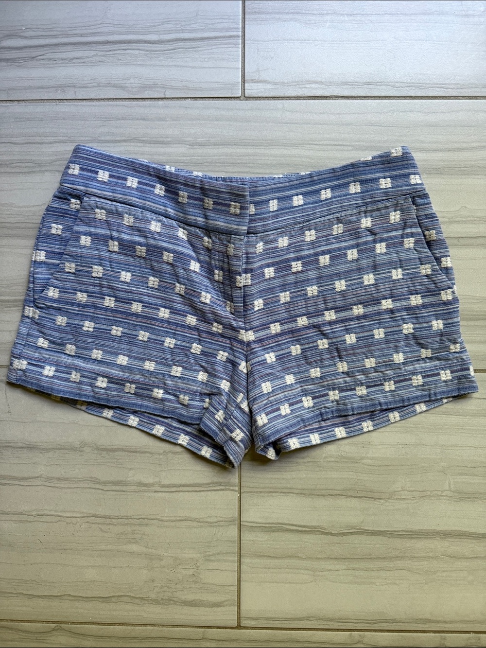 Blue Patterned Women’s Shorts with embroidery accent detail